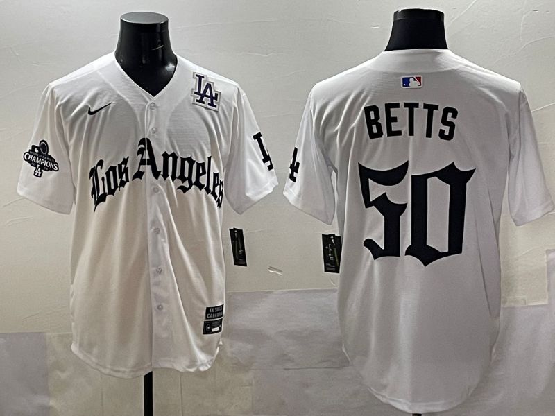 Men 2025 Los Angeles Dodgers #50 Betts White Five generations Joint Name Nike MLB Jersey style 5189->los angeles dodgers->MLB Jersey